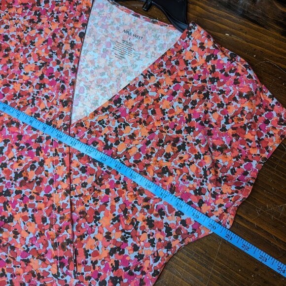 Nine West floral faux wrap dress pink and orange size Large - Picture 5 of 10